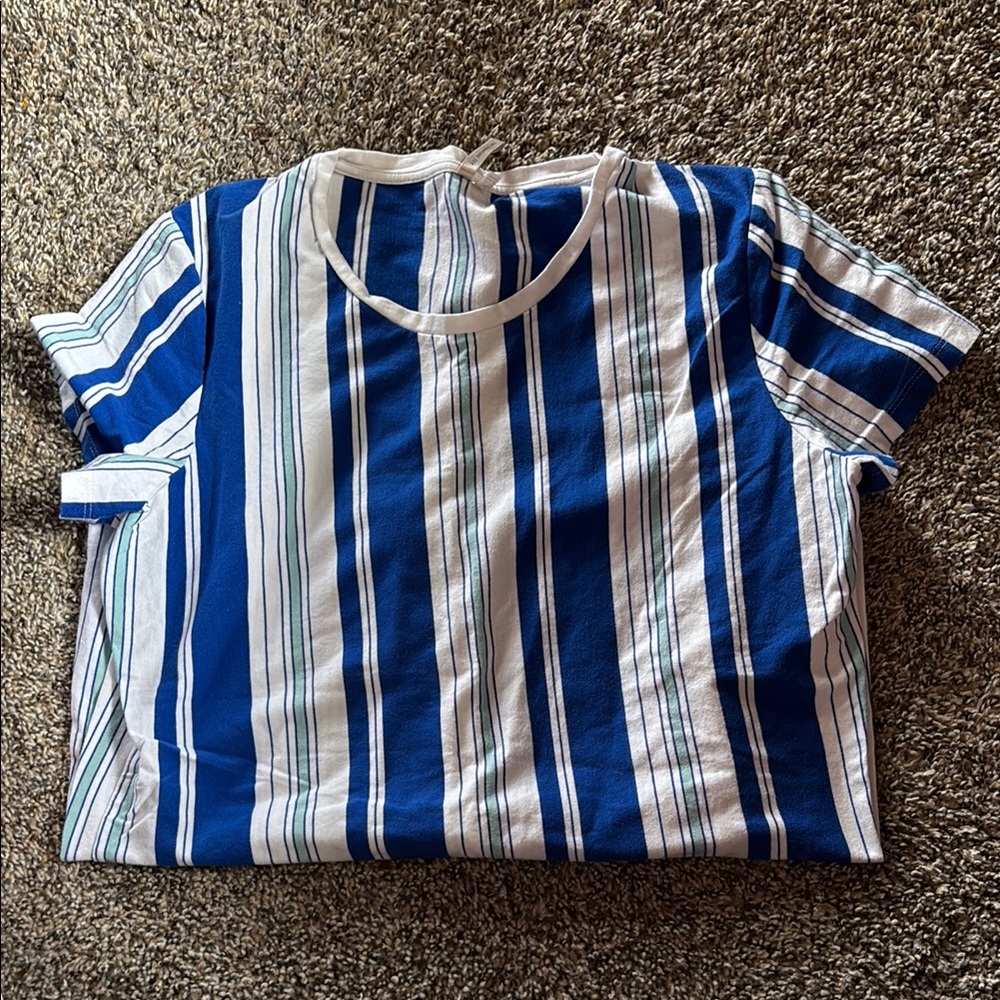 Banana Republic Blue and White Striped Short Sleeve Tee